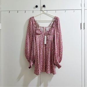 For Love and Lemons Floral Long Sleeve Mini Dress